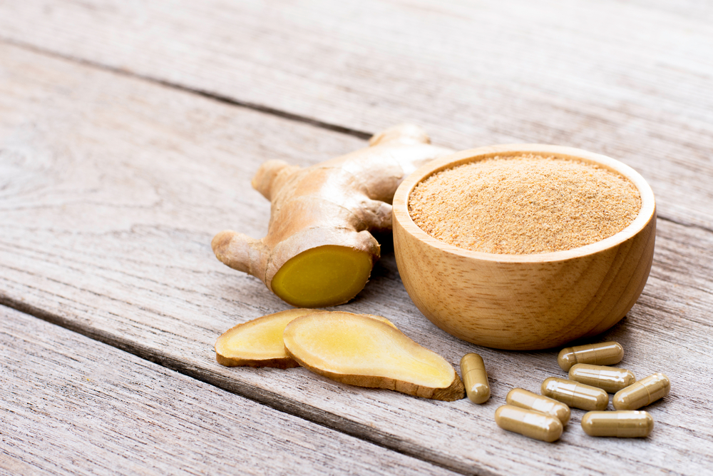 ginger root, powder, and capsules